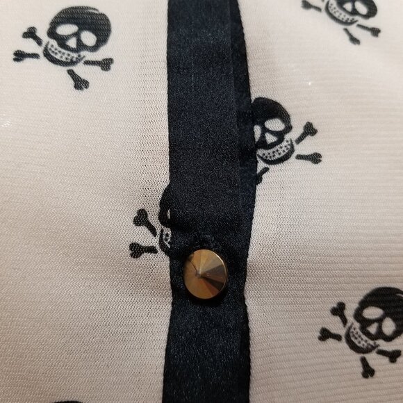 Julie's Closet top Medium skull crossbones punk semi sheer collared button up - Picture 6 of 11